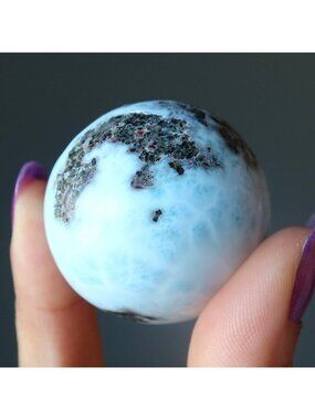 Larimar Sphere Ice Blue Meditation Rare Crystal Ball Throat Chakra Caribbean Orb